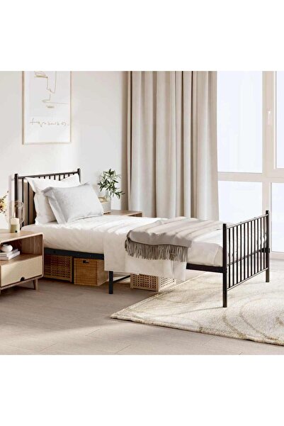 Concept Cadru de pat metalic cu tăblie/picior, negru, 90x190 cm