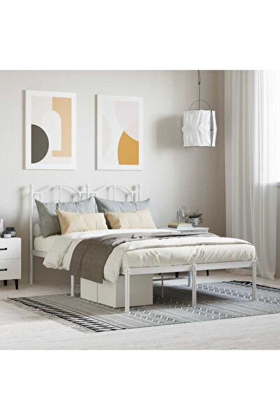 Concept Cadru de pat metalic cu tăblie, alb, 120x200 cm