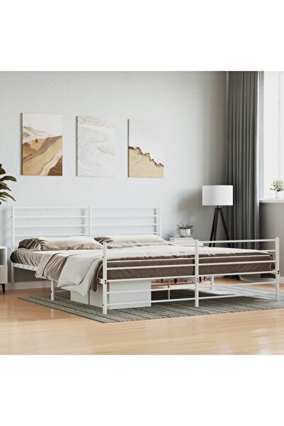 Concept Μεταλλικό σκελετό κρεβατιού με κεφαλάρι, λευκό, 200x200 εκ.