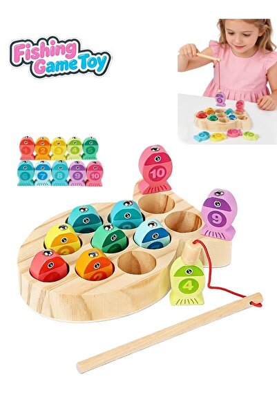 Generic Fishing Game Toy Magnetic Wooden Fishing Game Fishing Play Educationa...