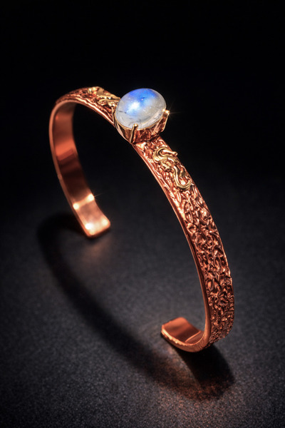 OSMANLI GÜMÜŞ Women's Copper Bracelet Natural Moonstone Tiziri Model Women's ...