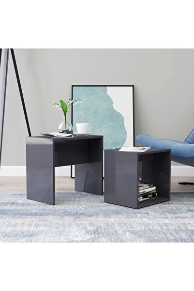 Concept Σετ τραπεζάκι σαλονιού, γυαλιστερό γκρι, 48 x 30 x 45 cm, μοριοσανίδα