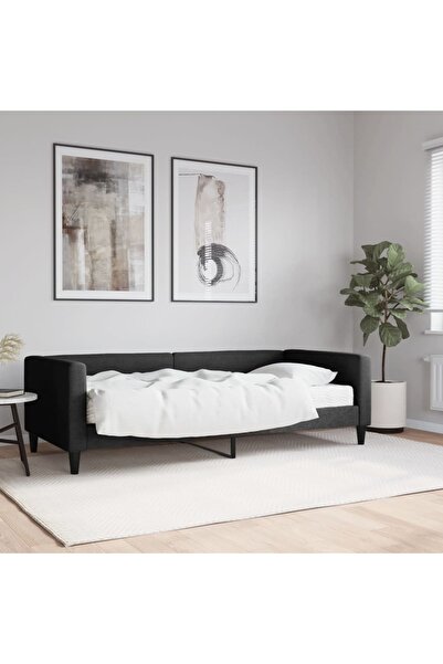 Concept Pat de zi cu saltea, negru, 90x190 cm, material textil