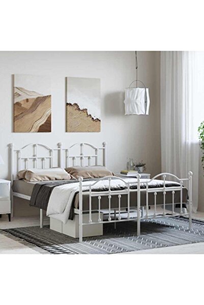 Concept Cadru de pat metalic cu tăblie, alb, 135x190 cm