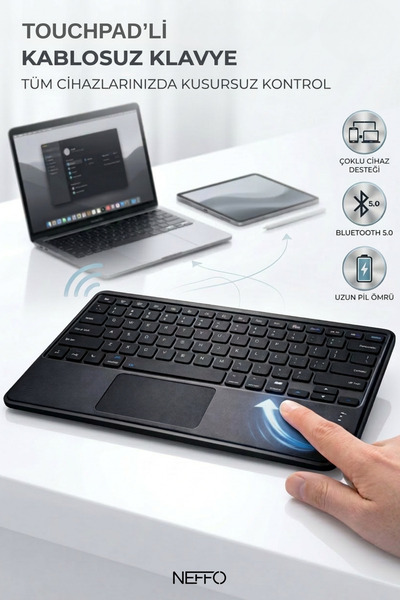 NEFFO Touchpadli Kablosuz Klavye Sessiz Tuş Bilgisayar Tablet