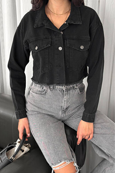 Noa&Noa سترة جينز قصيرة مزدوجة بجيوب - أنثراسايت
