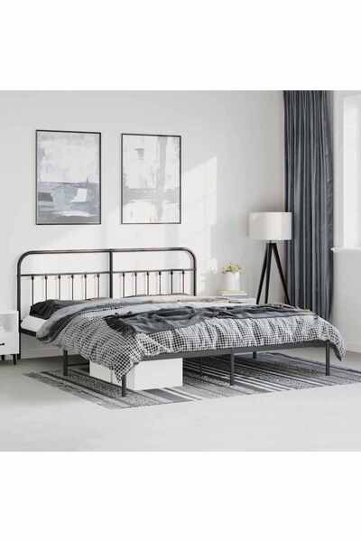 Concept Cadru de pat metalic cu tăblie, negru, 193x203 cm