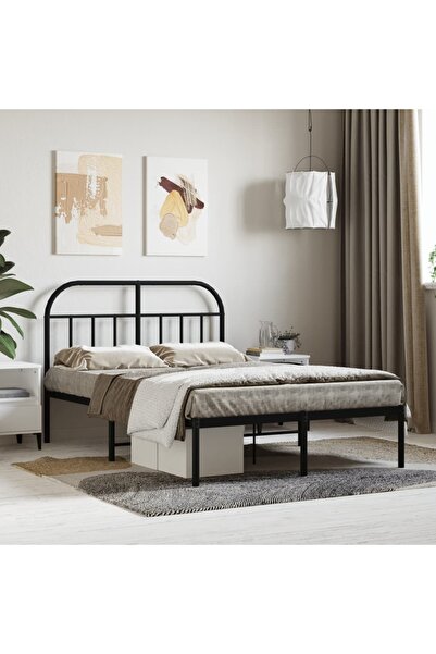 Concept Cadru de pat metalic cu tăblie, negru, 120x190 cm