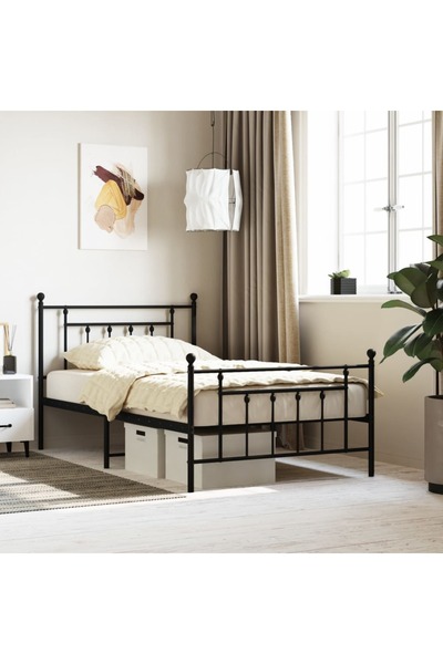 Concept Cadru pat metalic cu tăblii de cap/picioare, negru, 107x203 cm