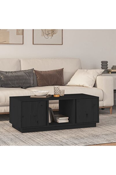 Concept Masă de cafea, neagră, 110x50x40 cm, lemn masiv de pin