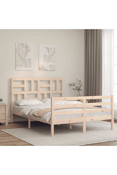 Concept Σκελετός κρεβατιού με κεφαλάρι, μικρό Διπλό, μασίφ ξύλο