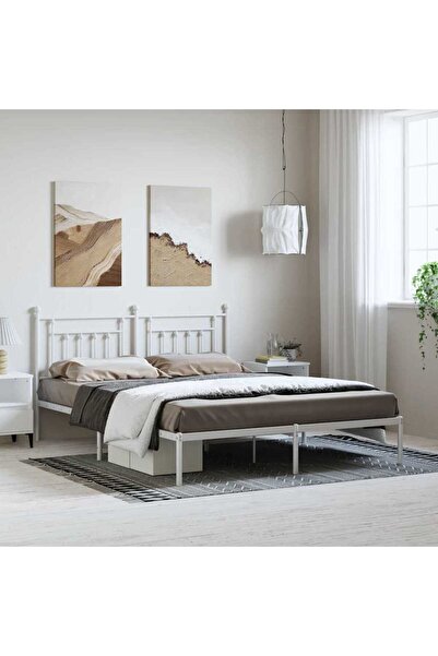 Concept Cadru de pat metalic cu tăblie, alb, 183x213 cm