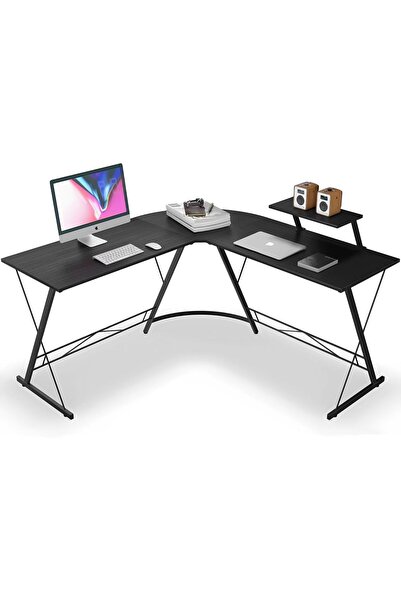 Arabest مكتب كمبيوتر على شكل حرف L، زاوية دائرية، حامل شاشة كبير، موفر للمساح...