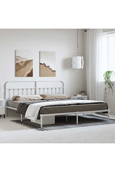 Concept Μεταλλικό σκελετό κρεβατιού με κεφαλάρι, λευκό, 193x203 εκ.