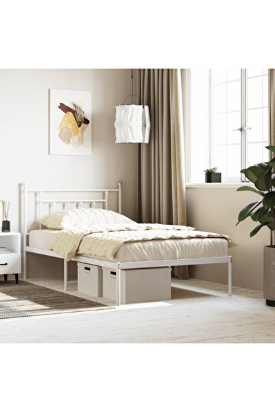 Concept Μεταλλικό σκελετό κρεβατιού με κεφαλάρι, λευκό, 107x203 εκ.