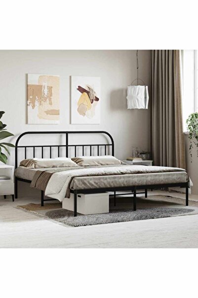 Concept Μεταλλικό σκελετό κρεβατιού με κεφαλάρι, μαύρο, 180x200 εκ.