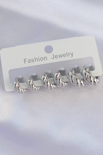 cleovibe Brass Silver Color Minimal Serrated Earring Set