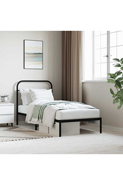 Concept Cadru de pat metalic cu tăblie, negru, 90x190 cm