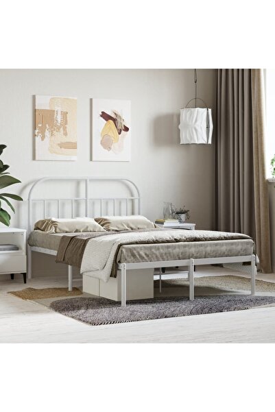 Concept Cadru de pat metalic cu tăblie, alb, 120x190 cm