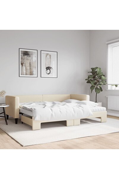 Concept Pat de zi cu extensie și saltele, crem, 80x200 cm, material textil