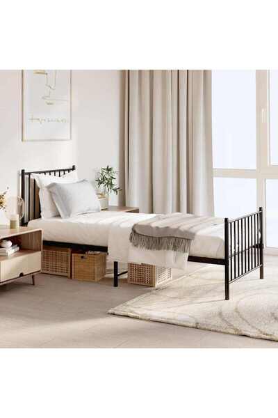 Concept Cadru de pat metalic cu tăblie/picior, negru, 75x190 cm