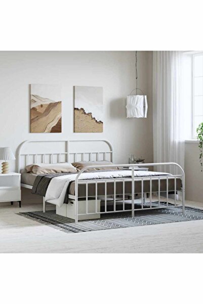 Concept Μεταλλικό σκελετό κρεβατιού με κεφαλάρι/πόδι, λευκό, 183x213 εκ.