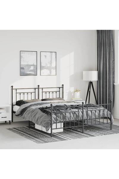 Concept Cadru pat metalic cu tăblie de cap/picioare, negru, 135x190 cm