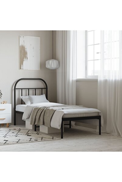 Concept Cadru de pat metalic cu tăblie, negru, 75x190 cm