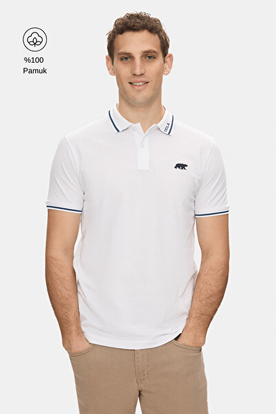 UCLA FAHR Λευκό μπλουζάκι πόλο Με κέντημα 100% Βαμβάκι Standard Fit Ανδρικό μ...