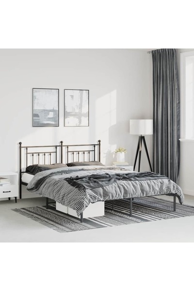 Concept Cadru de pat metalic cu tăblie, negru, 135x190 cm