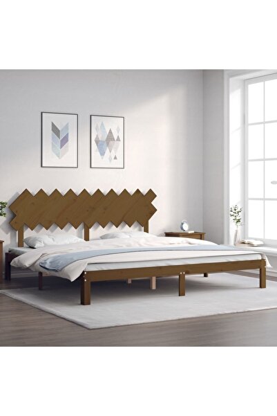 Concept Cadru de pat cu tăblie, maro miere, 200x200 cm, lemn masiv