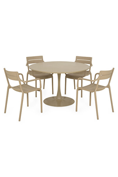 Maison Mex Garden/terrace furniture set 4 chairs and table PLEZURO/CRUSOE, beige
