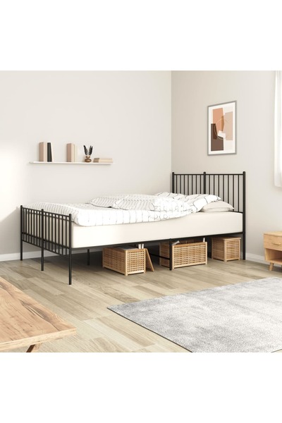 Concept Cadru de pat metalic cu tăblie/picior, negru, 120x190 cm