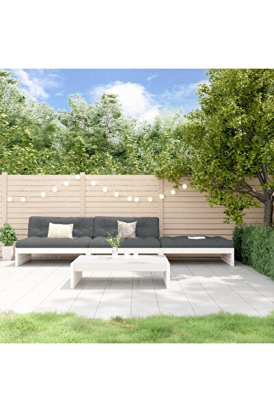 Concept Σετ επίπλων κήπου με μαξιλάρια, 4 τεμάχια, λευκό, μασίφ ξύλο