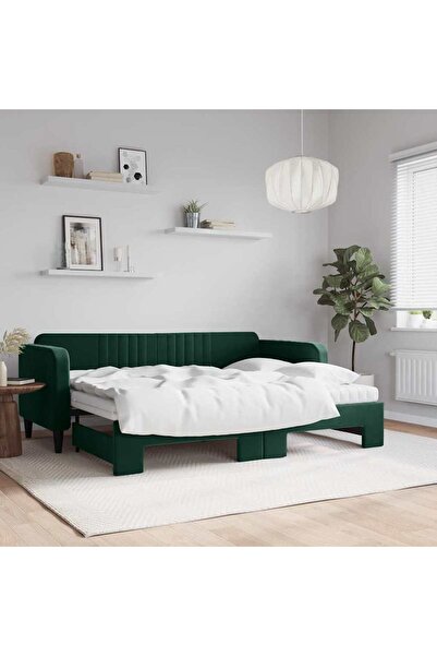 Concept Κρεβάτι ημέρας με προέκταση και στρώμα σκούρου πράσινου χρώματος Βελο...