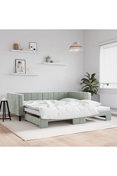 Concept Κρεβάτι ημέρας με προέκταση, ανοιχτό γκρι, 100x200 εκ., Βελούδο