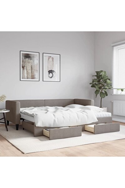 Concept Κρεβάτι ημέρας με επέκταση και συρτάρια, γκρι-μπεζ, 80x200 cm, ύφασμα