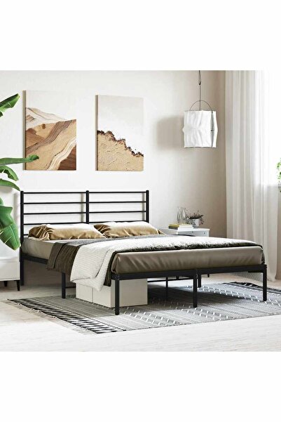 Concept Μεταλλικό σκελετό κρεβατιού με κεφαλάρι, μαύρο, 120x190 εκ.