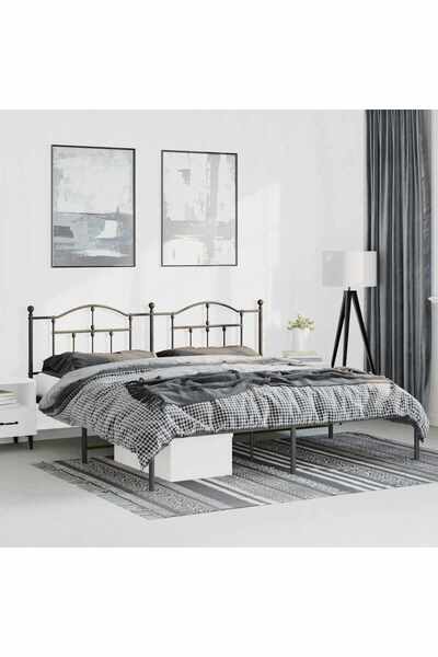 Concept Μεταλλικό σκελετό κρεβατιού με κεφαλάρι, μαύρο, 183x213 εκ.