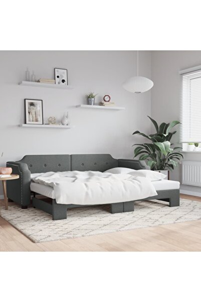 Concept Κρεβάτι ημέρας με προέκταση, σκούρο γκρι, 90x200 cm, ύφασμα