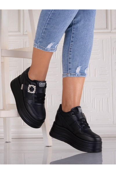 ALOGO Sneakerși negri cu platformă Alorna pentru femei, din piele sintetică, ...