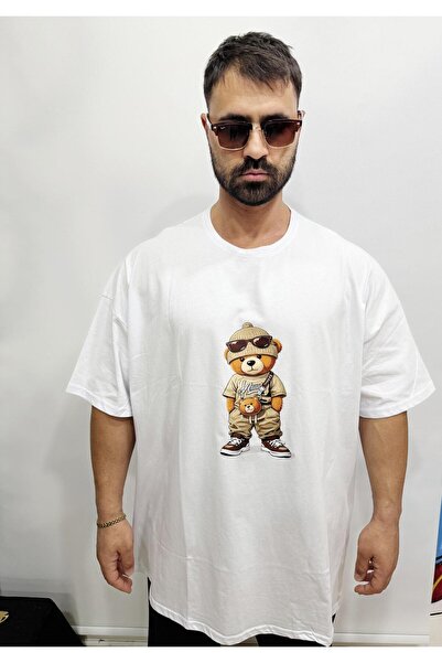 Bas Body FitnessWear Λευκό μπλουζάκι Teddy Bear με λαιμόκοψη ποδηλάτου, μεγάλ...