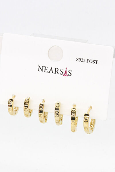 Nearsis Zirkon Taşlı Altılı Set Çivi Desenli Halka Küpe