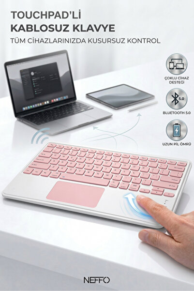 NEFFO Touchpadli Kablosuz Klavye Sessiz Tuş Bilgisayar Tablet
