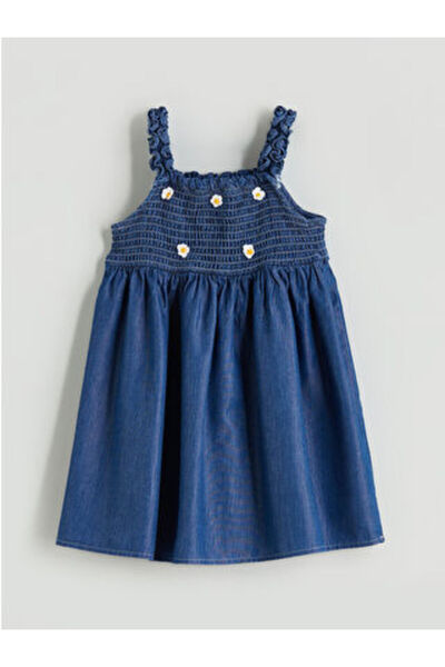 LC Waikiki M1 Sezon Blue Floral Girl's Jean Dress