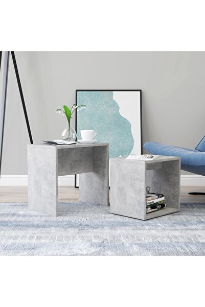 Concept Σετ τραπεζάκι σαλονιού, γκρι χρώματος τσιμέντου, 48 x 30 x 45 cm, μορ...