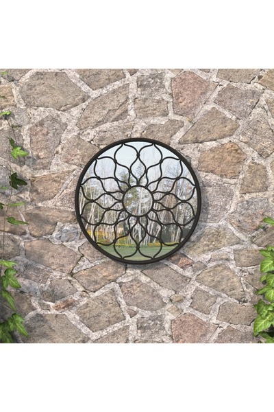 Concept Oglindă de grădină rotundă, negru, 60x3 cm, fier, uz exterior