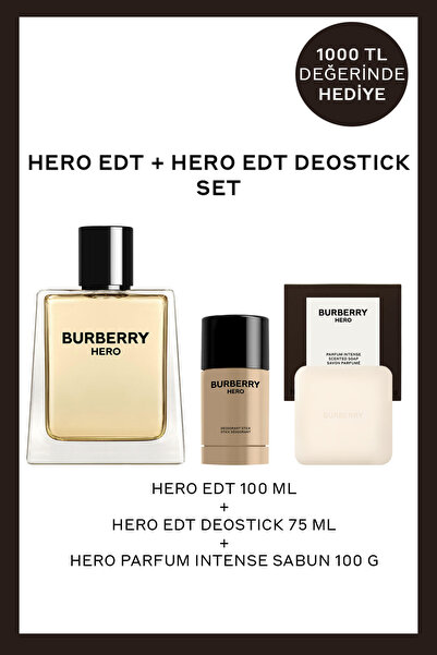 BURBERRY Hero EDT 100 ml Erkek Parfüm & Hero EDT Deostick 75 ml + Hero Erkek ...