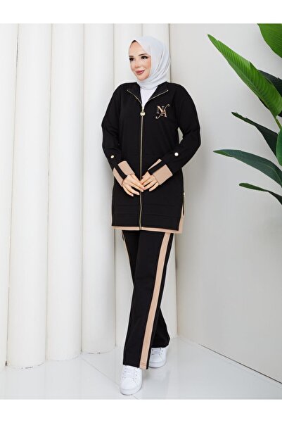 moda4b Γυναικεία αθλητική φόρμα 2 τεμαχίων, βαμβακερή, με φερμουάρ και ψηλό γ...