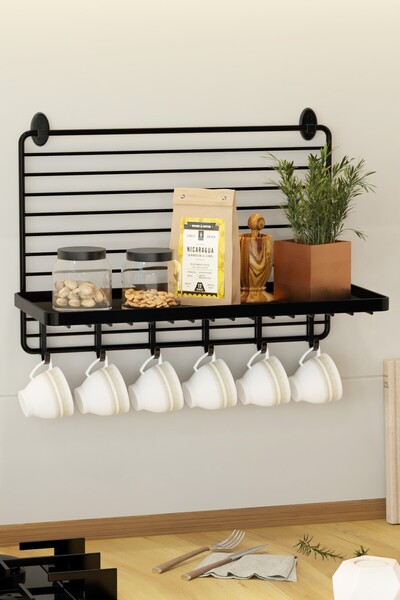 St Morritz Büyük Boy Metal Duvar Rafı, Modern Mutfak Organizatörü ve Fincan A...